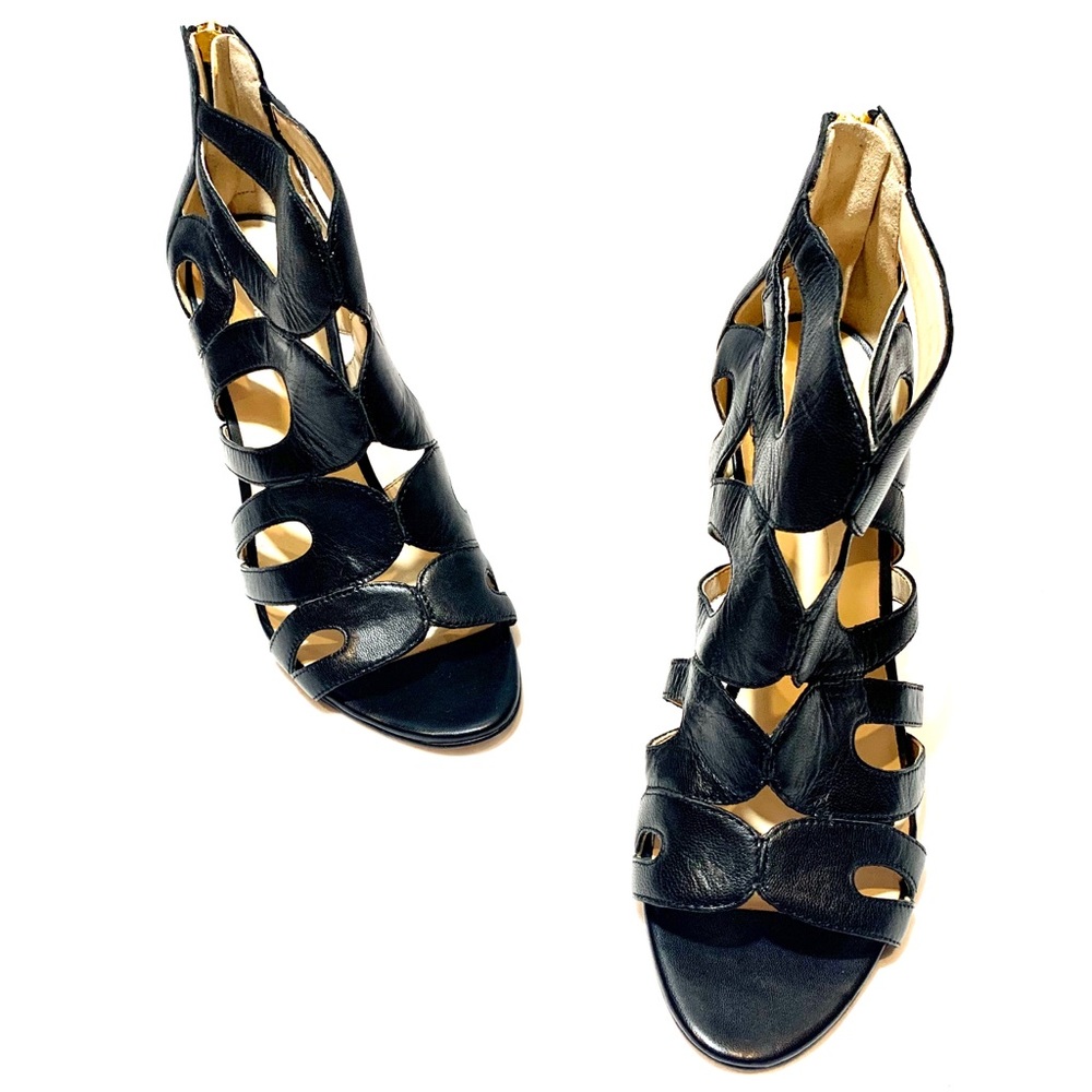 Nine West Flora Open-toe Black Leather Heel